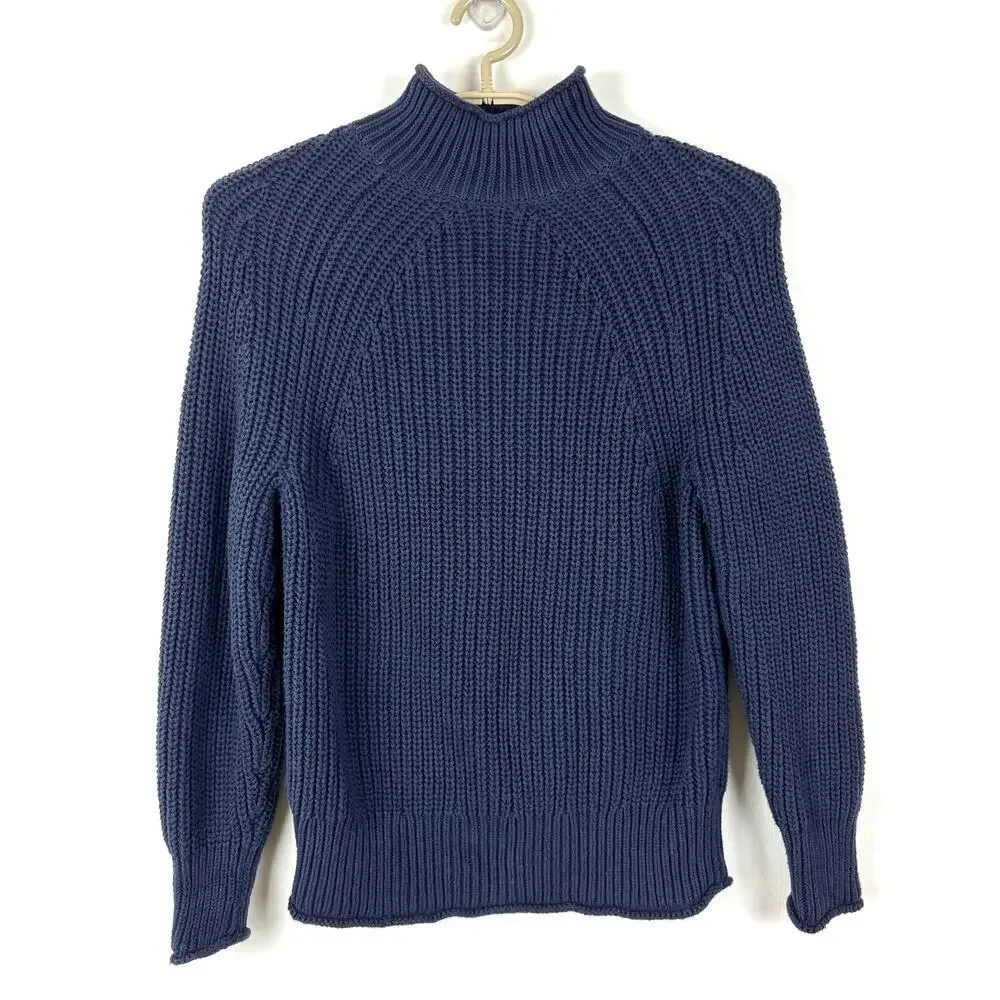 J. Crew Relaxed Rollneck Sweater Navy Blue Small Cotton BE159 2023